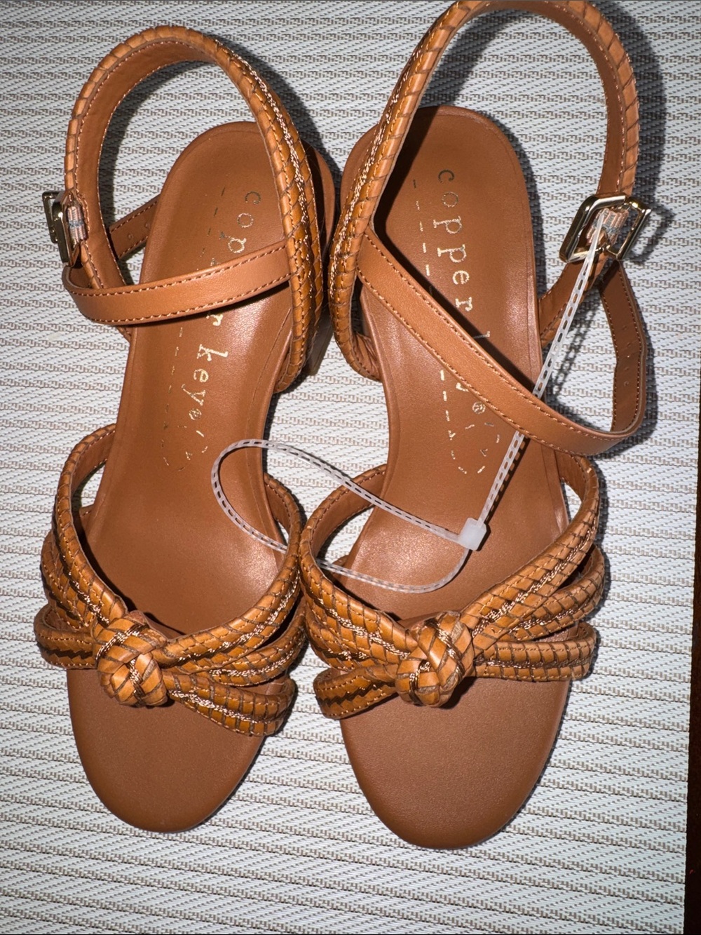 Copper Key Girls Tan Braided Ankle-Strap Sandals